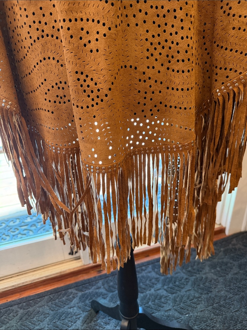 Fringed Knit Shawl Wrap in Tan - Picture 6 of 11